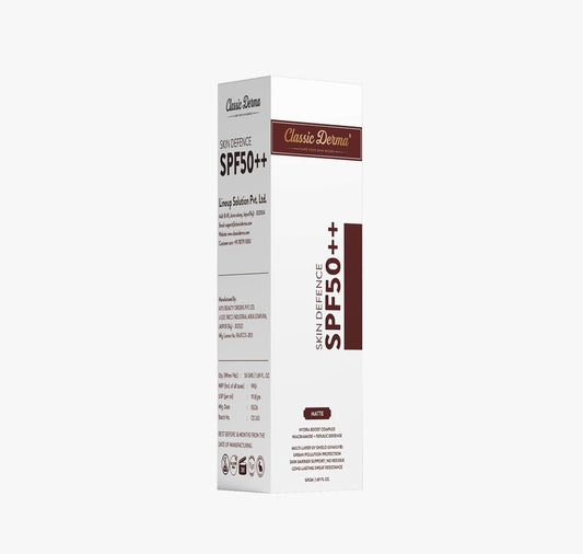 Classic Derma Skin Defence SPF50++ Matte Sunscreen, Niacinamide + Ferulic Defense, Hydra Boost Complex, 50 GM