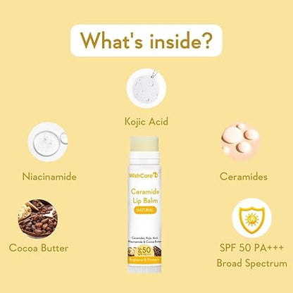 WishCare Lip Balm with SPF 50 PA+++ - Brightening Lip Balm for Dark Lips with Kojic Acid & Niacinamide - SPF lip balm for Women & Men 5g