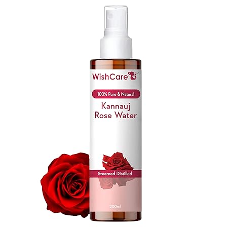 WishCare 100% Pure & Natural Rose Water Liquid - For Skin, Face & Hair - Steam Distilled - Kannauj Gulab Jal - Spray Skin Toner - Free From Paraben, Alcohol & Chemicals - 200 ml - Classic derma