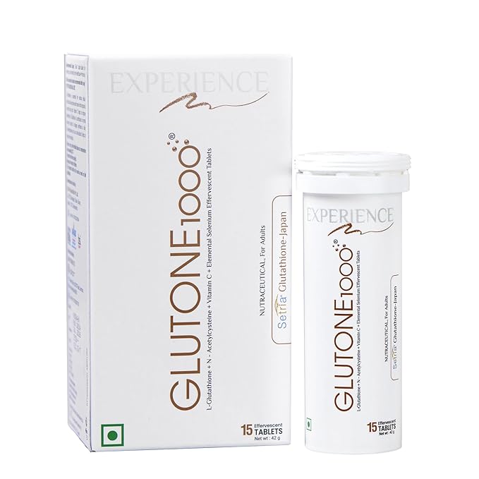 Glutone 1000 with Glutathione, Acetylcysteine & Vitamin C for Skin Health | Effervescent Tablet