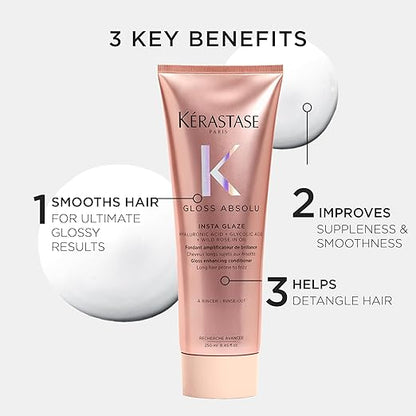 Kérastase Gloss Absolu Anti-Frizz Foaming Conditioner For Bouncy, Glossy Hair | Fine To Medium Hair | 4-Days Anti-Frizz | With Hyaluronic & Glycolic Acid, Wild Rose-In-Oil | 250ml