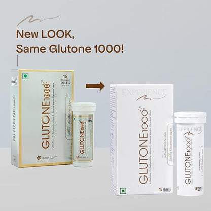 Glutone 1000 with Glutathione, Acetylcysteine & Vitamin C for Skin Health | Effervescent Tablet