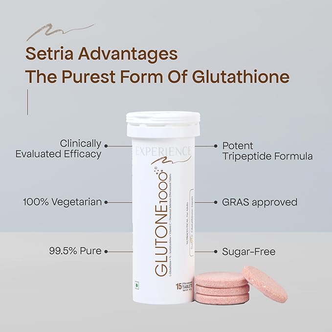 Glutone 1000 with Glutathione, Acetylcysteine & Vitamin C for Skin Health | Effervescent Tablet