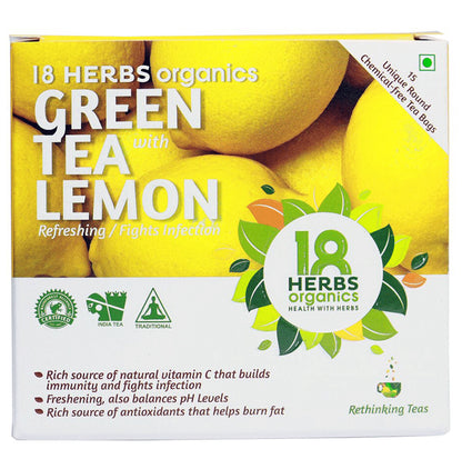 18 Herbs Organics Green Tea Bag (1.25gm Each) with Lemon - Classic Derma