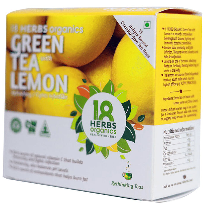 18 Herbs Organics Green Tea Bag (1.25gm Each) with Lemon