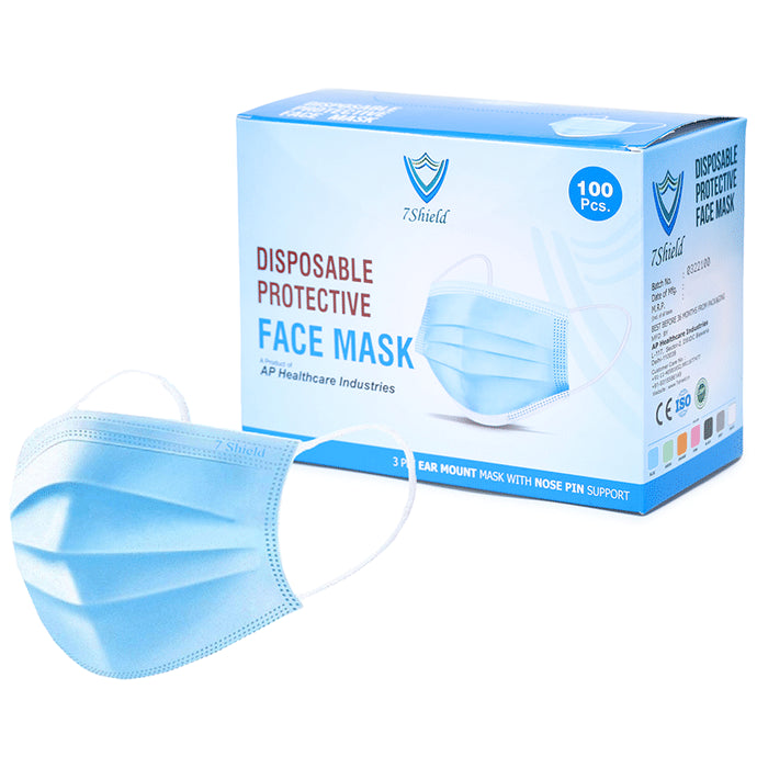7 Shield 3 Ply Disposable Protective Face Mask Blue - Classic Derma