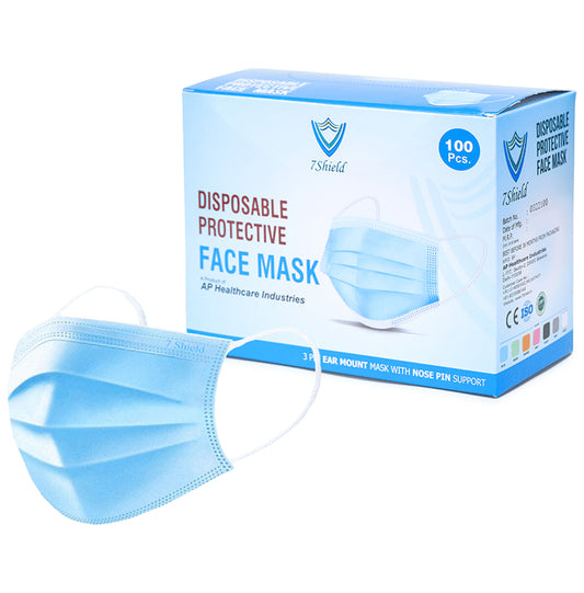 7 Shield 3 Ply Disposable Protective Face Mask Blue - Classic Derma