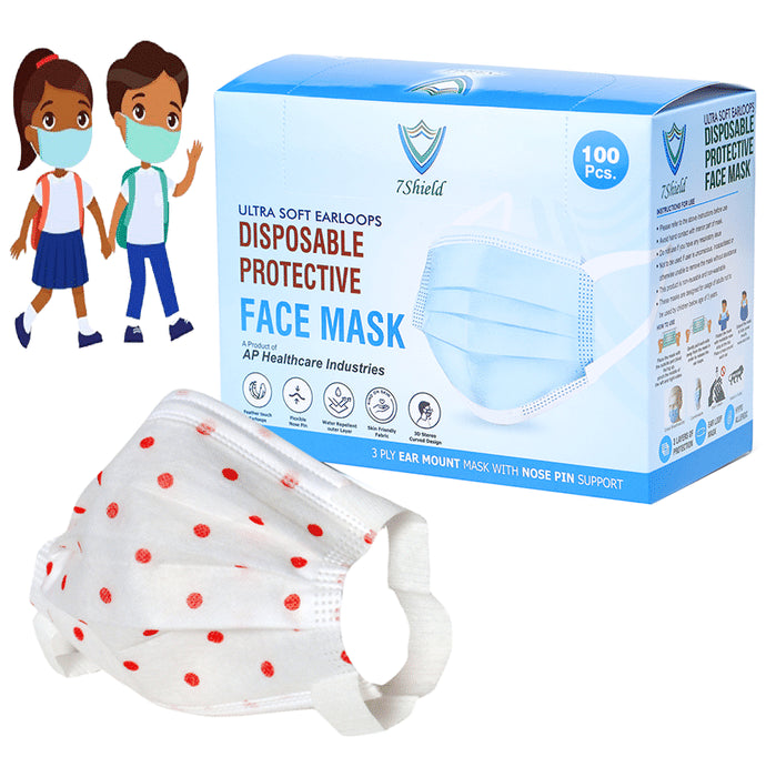 7 Shield 3 Ply Disposable Protective Face Mask for Kids Red Dot Print - Classic Derma