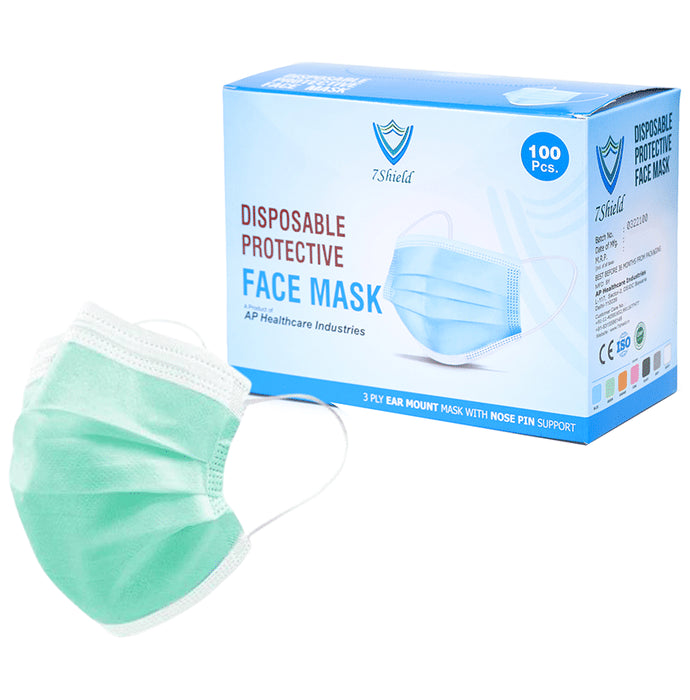 7 Shield 3 Ply Disposable Protective Face Mask Green - Classic Derma