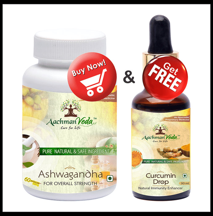 Aachman Veda Ashwagandha Capsule with Aachman Veda Curcumin Drop 30ml Free