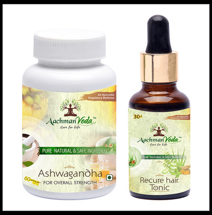 Aachman Veda Ashwagandha Capsule with Aachman Veda Recure Hair Tonic 30ml Free - Classic Derma
