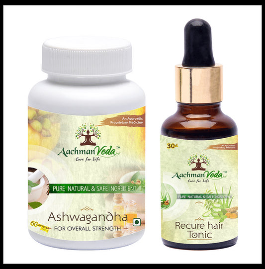 Aachman Veda Ashwagandha Capsule with Aachman Veda Recure Hair Tonic 30ml Free - Classic Derma