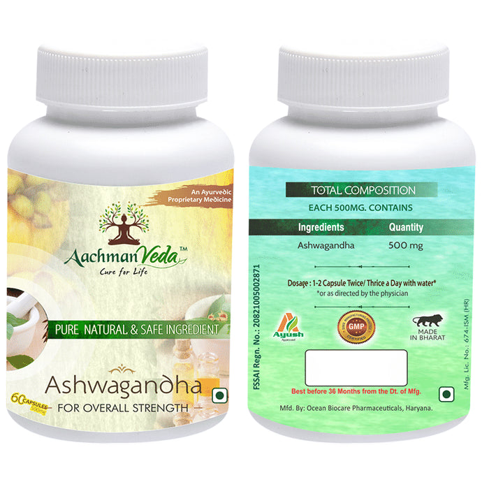 Aachman Veda Ashwagandha Capsule with Aachman Veda Recure Hair Tonic 30ml Free