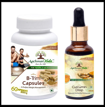 Aachman Veda B-Trim Capsule with Aachman Veda Curcumin Drop 30ml Free - Classic Derma