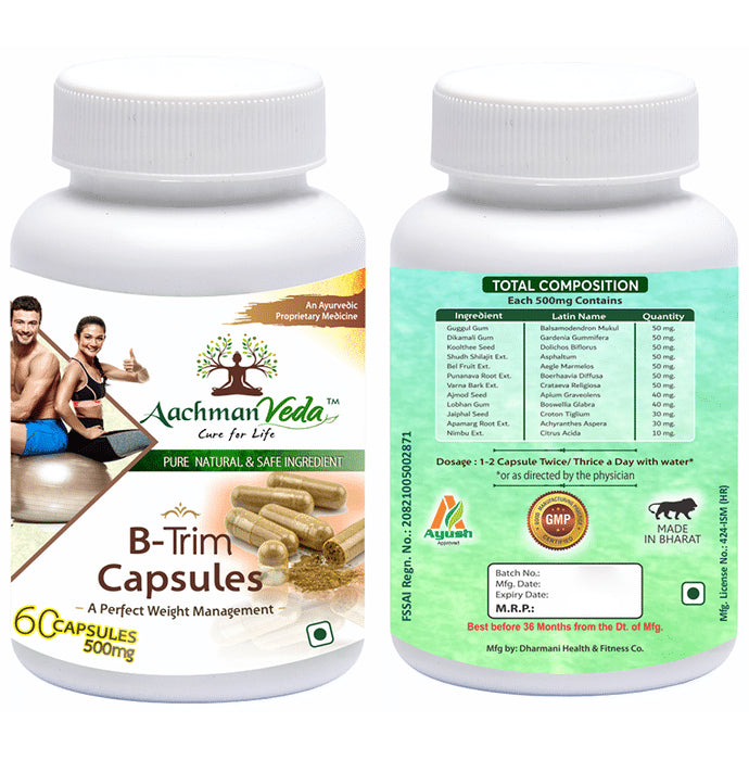 Aachman Veda B-Trim Capsule with Aachman Veda Curcumin Drop 30ml Free