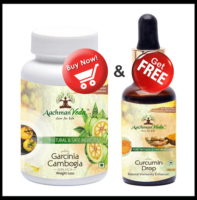 Aachman Veda Garcinia Cambogia Capsule with Aachman Veda Curcumin Drop 30ml Free