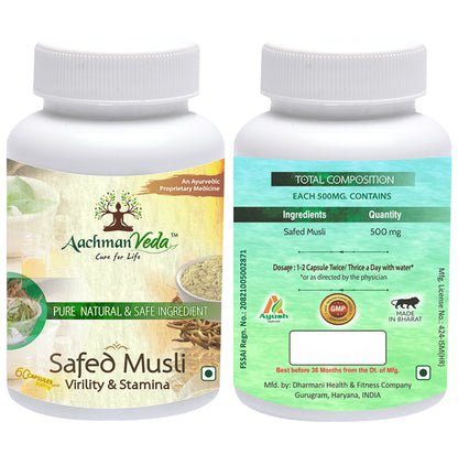 Aachman Veda Safed Musli Virility & Stamina Capsule with Aachman Veda Recure Hair Tonic 30ml Free
