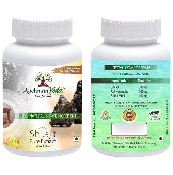 Aachman Veda Shilajit Pure Extract Capsule with Aachman Veda Curcumin Drop 30ml Free