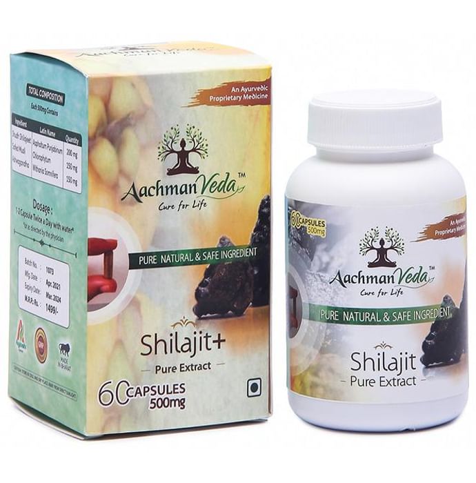 Aachman Veda Shilajit+ Pure Extract Ashwagandha with Safed Musli Capsule (60 Each)