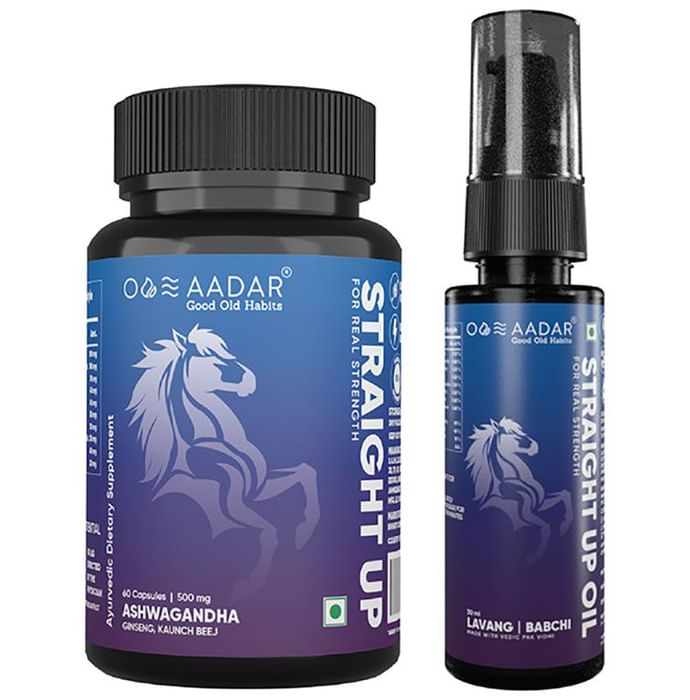 Aadar Combo Pack of Straight Up Capsule 60 and Straight Up Oil 30ml - Classic Derma