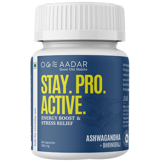 Aadar Stay. Pro. Active. 500mg Capsule Ashwagandha+Bhringraj (60 Each) - Classic Derma