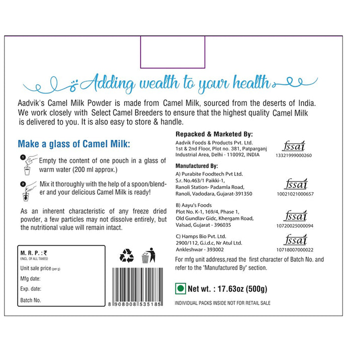 Aadvik Camel Milk Powder Sachet (20gm Each) Freeze Dried