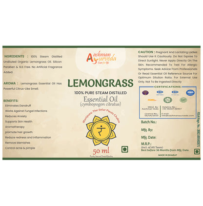 Aashman Ayurveda 100% Pure Steam Distilled Essential Oil (50ml Each) Lemongrass