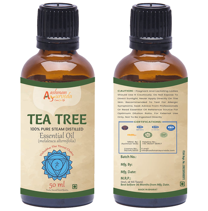 Aashman Ayurveda 100% Pure Steam Distilled Essential Oil (50ml Each) Tea Tree - Classic Derma