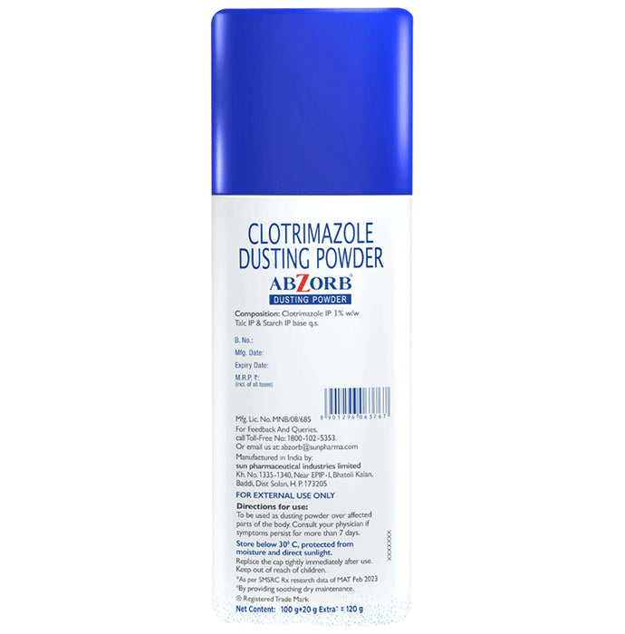 Abzorb Anti Fungal Dusting Powder | Absorbs Excess Sweat | Controls Itching | Derma Care | Manages Fungal Infections