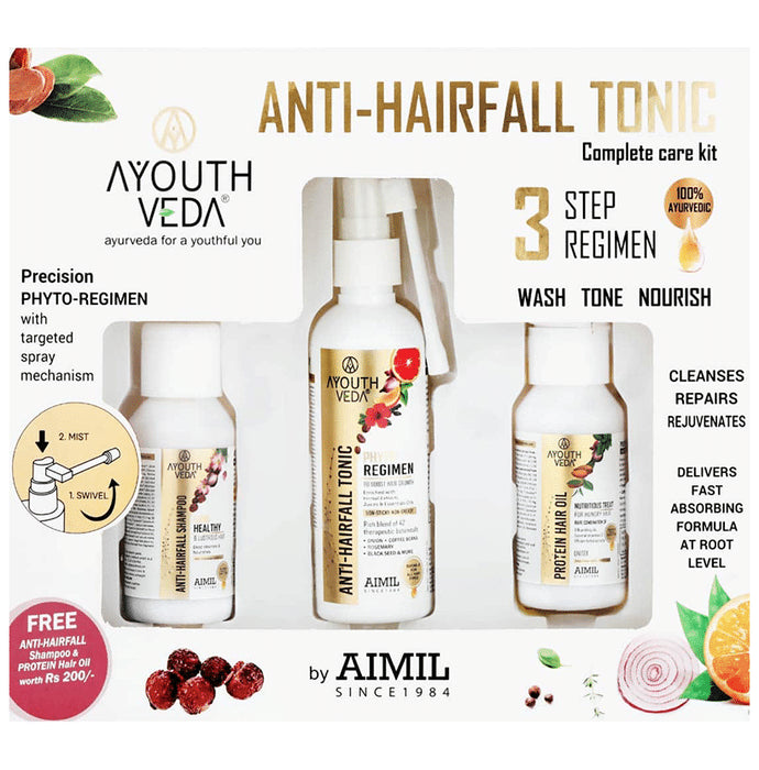 Ayouth Veda Anti-Hairfall Tonic Complete Care Kit With Anti-Hairfall Shampoo & Protein Hair Oil Free - Classic Derma