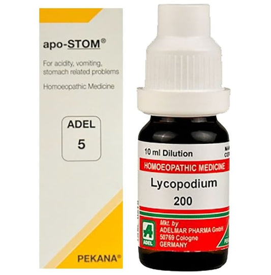 ADEL Stomach Care Combo Pack of ADEL 5 Apo-Stom Drop 20ml & Lycopodium Clavatum Dilution 200 CH 10ml - Classic Derma