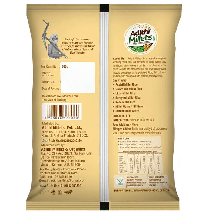 Adithi Millets Combo Pack of Millet Rice Foxtail, Little, Proso, Kodo, Barnyard (500gm Each)