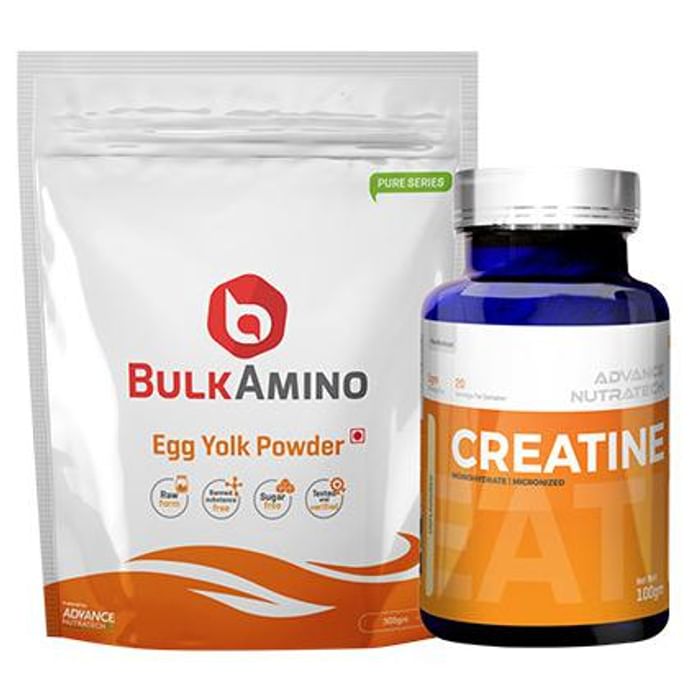 Advance Nutratech Combo of BulkAmino Egg Yolk Powder 300gm Unflavored and Creatine Monohydrate Unflavored 100gm - Classic Derma