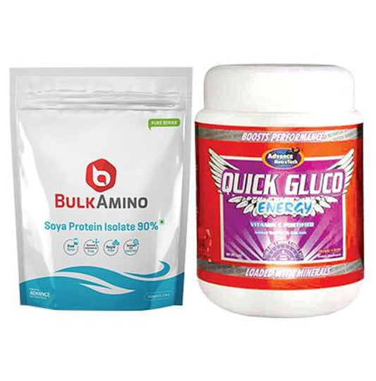 Advance Nutratech Combo of BulkAmino Soya Protein Isolate 90% Powder Unflavored 1lbs and Quick Gluco Energy Orange 1kg - Classic Derma