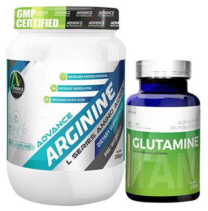 Advance Nutratech Combo Pack of Advance Arginine 200gm & Glutamine 100gm (Unflavored) - Classic Derma