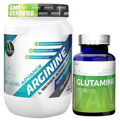Advance Nutratech Combo Pack of Advance Arginine 200gm & Glutamine 100gm (Unflavored) - Classic Derma