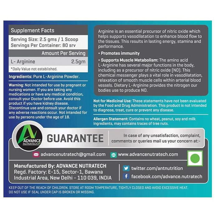 Advance Nutratech Combo Pack of Advance Arginine 200gm & Glutamine 100gm (Unflavored)