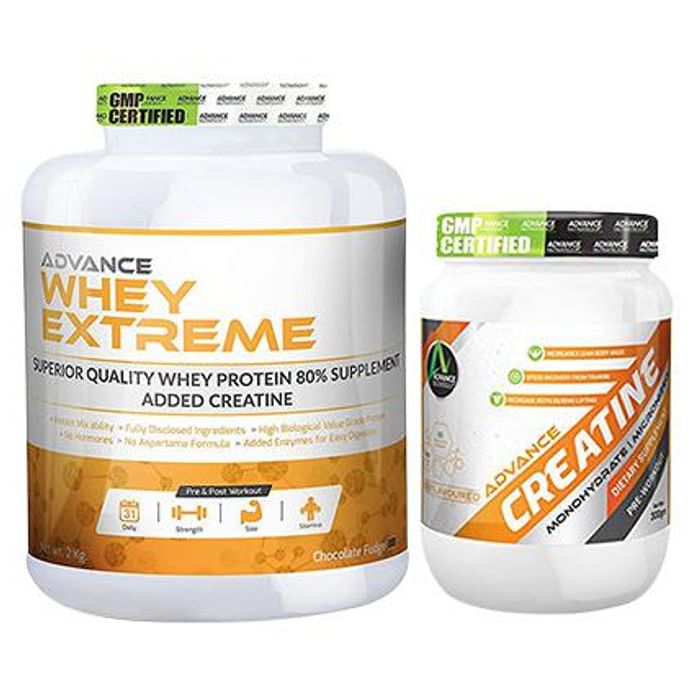 Advance Nutratech Combo Pack of Whey Extreme Protein Chocolate 2kg and Creatine Unflavored 300gm - Classic Derma