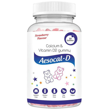 Aesthetic Softcaps Aesocal-D Calcium & Vitamin D2 Gummies Strawberry No Added Sugar - Classic Derma