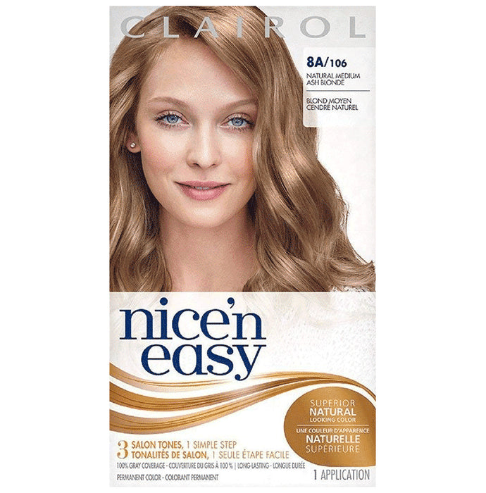 Clairol Nicen Easy 8A/106 Natural Medium Ash Blonde 3 Salon Tones Superior Natural Looking Color - Classic Derma