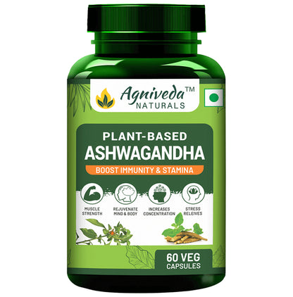 Agniveda Naturals Plant-Based Ashwagandha Veg Capsules - Classic Derma