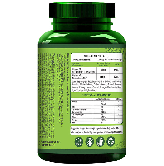 Agniveda Naturals Plant-Based D3+K2 Veg Capsules