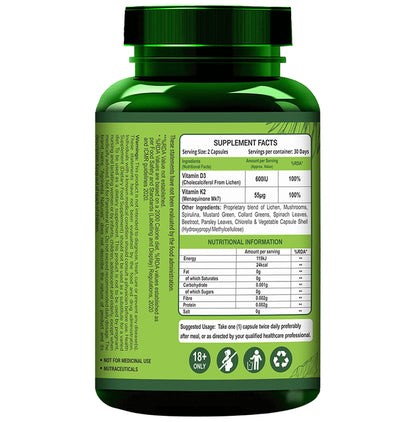 Agniveda Naturals Plant-Based D3+K2 Veg Capsules