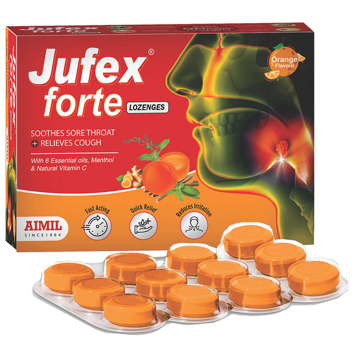 Aimil Pharmaceuticals Jufex Forte Lozenges For Tough Cough, Sore Throat, Congestion and Respiratory Wellness (12 Each) Orange - Classic Derma