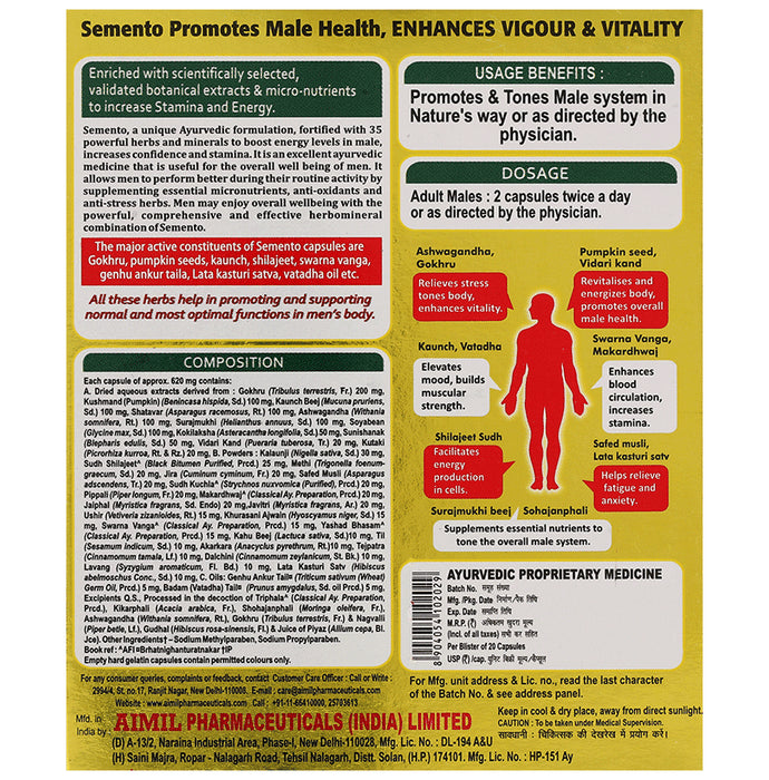 Aimil Semento Capsule for Energy | Supports Men's Health | Boosts Vigour & Vitality