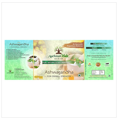 Aachman Veda Ashwagandha Capsule 500mg for Overall Strength (60 Each)