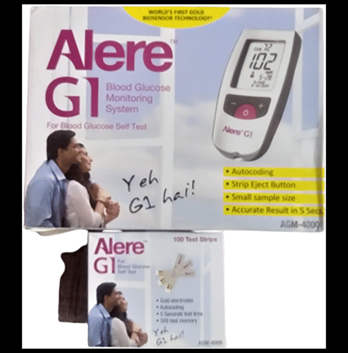 Alere Combo Pack of G1 Blood Glucose Monitoring System Glucometer & G1 Blood Glucose 100 Test Strip - Classic Derma