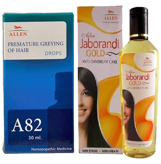 Allen Hair Care Combo Pack of A82 Premature Greying of Hair Drop 30ml & Jaborandi Gold Oil 110ml - Classic Derma