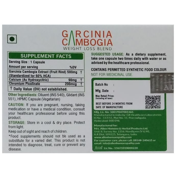 Allen Nutraceutical Garcinia Cambogia 6% HCA 500mg Capsule