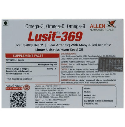 Allen Nutraceutical Lusit 369 with Omega 3-6-9 | For Healthy Heart | Capsule